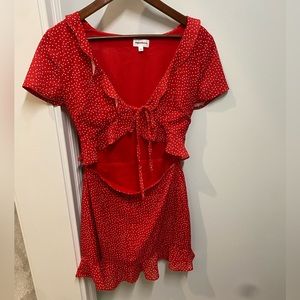 SUPERDOWN: Mercy Polka Dot Dress in Red